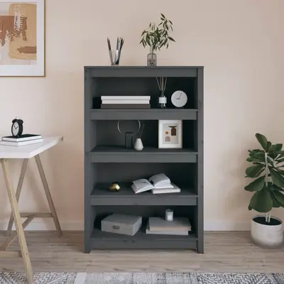 Biblioteca, gri, 80x35x126 cm, lemn masiv de pin