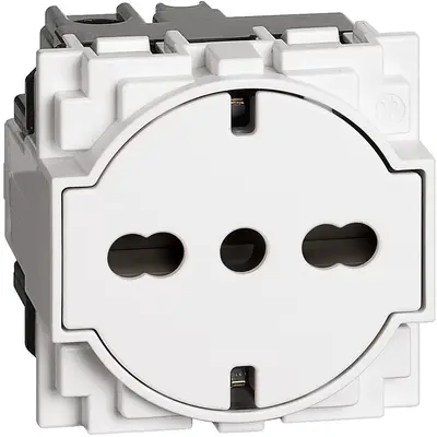 Priza schuko 2 module standard german-italian Bticino Living Now KW4140A16F, alb