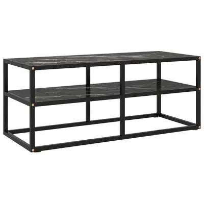 Comoda tv, negru, 100 x 40 x 40 cm, sticla de marmura neagra