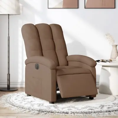 Fotoliu rabatabil electric, maro, material textil