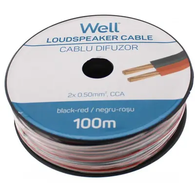 Cablu difuzor rosu/negru 2X0.50mmp, 100m, Well LSP-CCA0.50BR-100-WL