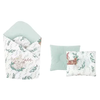Set paturica de infasat, MimiNu, Cu doua fete, Dimensiune 75x75 cm + Perna bebelusi profilata, Cu…