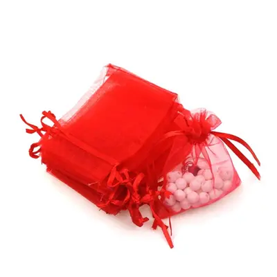 Săculeți organza cu șnur satin 12x17cm (set 100 buc) - Roșu