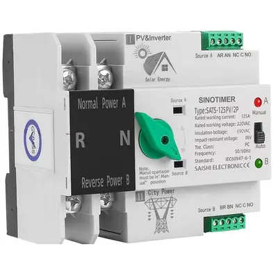 Comutator de transfer, PV, 2P cu sina DIN, SINOTIMER, comutatoare de selectie automata de transfer…