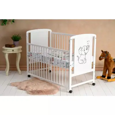 Patut din lemn bebe, 120x60 cm, Cu laterala culisanta, Din lemn de pin si mdf, Stabil si rezistent…