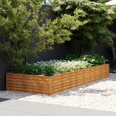Strat inaltat de gradina, 291x100x36 cm, otel corten