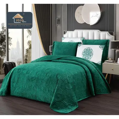 Cuvertura pat dublu, 5 piese, Finet Premium Matlasat, 220x240cm, Jojo Home, Verde