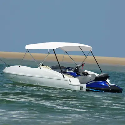 Parasolar barca bimini, 4 arcuri, alb, 243 x (230-244) x 137 cm