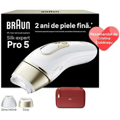 BRAUN Epilator IPL Braun Silk-expert PRO 5 PL5221, Senzor automat & continuu Skin pro 2.0, 400.000…