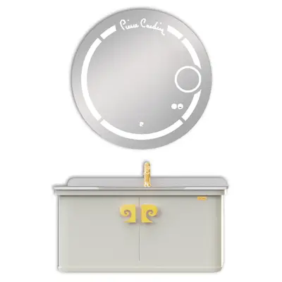 Set mobilier baie Pierre Cardin Eva Led suspendat 3 piese alb-auriu 101 cm