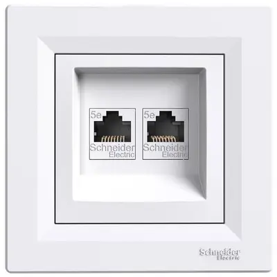 Priza dubla date utp Cat.5E Rj45 alb Schneider Asfora EPH4400121