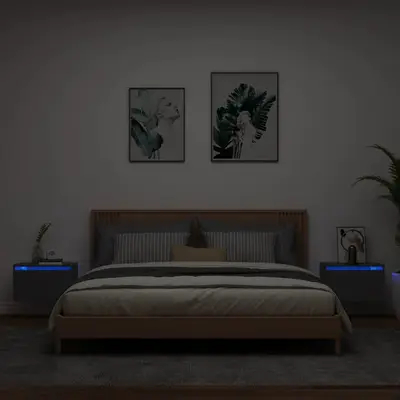 Noptiere montate pe perete cu lumini led, 2 buc., negru