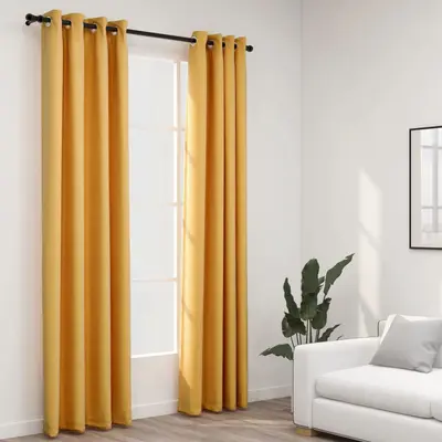 Perdele opace, aspect panza, ocheti, 2 buc., galben, 140x245 cm