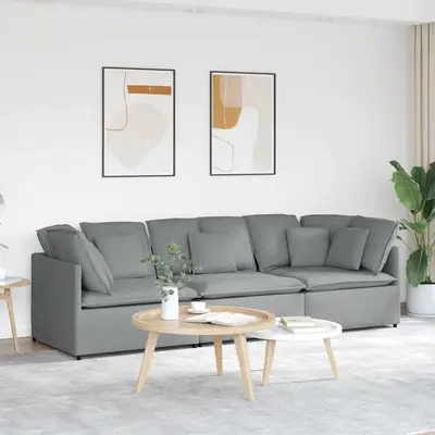Canapea modulara cu perne, gri deschis, textil