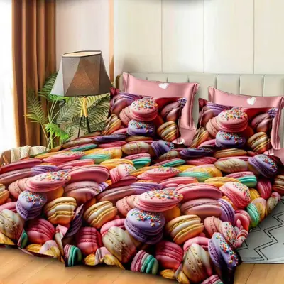 Lenjerie de pat cu 2 cearsafuri pt. pilota, 7 piese, Bumbac Satinat Superior, Multicolor, macarons