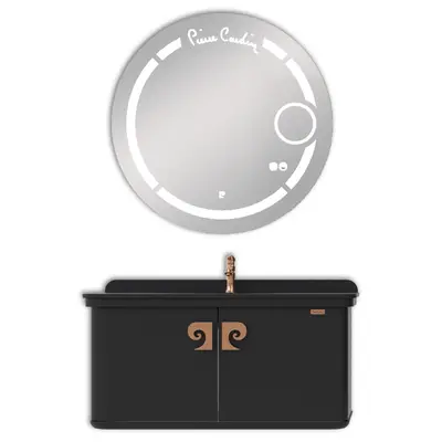 Set mobilier baie Pierre Cardin Eva Led suspendat 3 piese negru-aramiu 101 cm