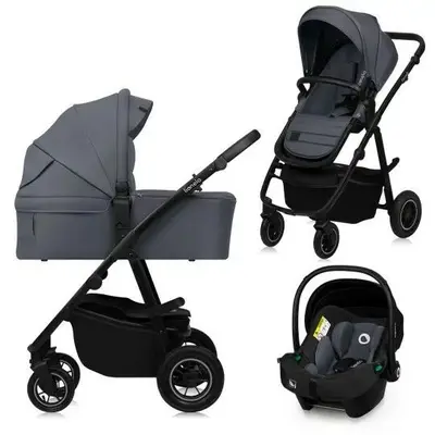 Carucior 3 in 1, Lionelo, Amber Plus, Cadru aluminiu, Cu landou intarit si salteluta moale, Cu…