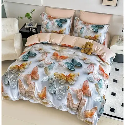 Lenjerie pat single, FINET, Imprimeu Digital - Identic cu poza, 4 piese, cu ELASTIC, Jojo Home…