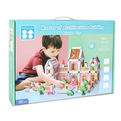 Set de 128 de piese de construit din lemn natural pentru copii, educational si creativ cu diferite…