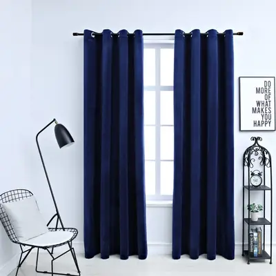 Draperii opace & inele 2 buc. albastru inchis 140x175cm catifea