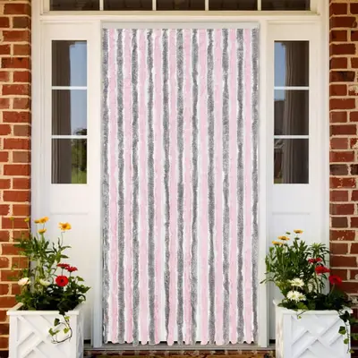 Perdea pentru insecte, gri argintiu si roz, 90x220 cm, chenille