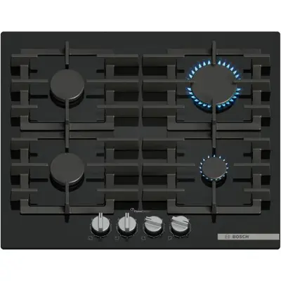 Plita incorporabila Bosch PPP6A6I40, Gaz, 4 arzatoare, Flame select, Gratar fonta, 60 cm, Sticla…