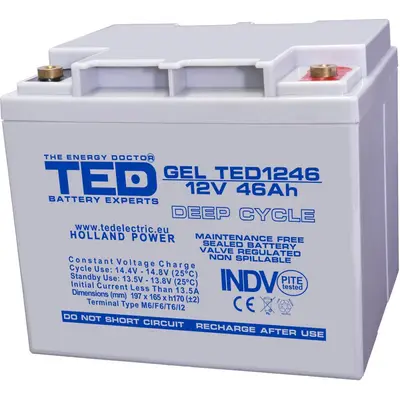 Acumulator pentru UPS sau panouri fotovoltaice GEL Deep Cycle, TED1246, 12V, 46Ah lot G011