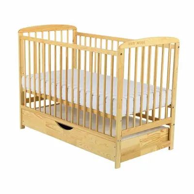 Patut din lemn bebe, 120x60 cm, Cu sertar cu capac, Din lemn de pin si mdf, Stabil si rezistent…
