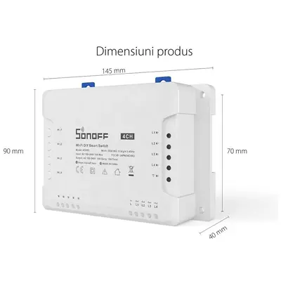 Releu inteligent Sonoff 4CHR3, Wireless, 4 canale, compatibil Alexa/Google Home