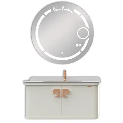 Set mobilier baie Pierre Cardin Eva Led suspendat 3 piese alb-aramiu 101 cm