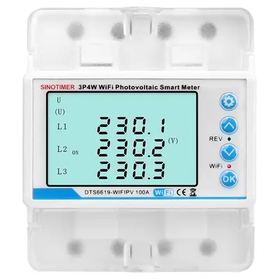 Contor de energie Sinotimer, bidirectional Tuya WiFi 3P4W, trifazic, pentru panouri fotovoltaice…