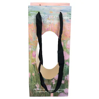 Pungi hârtie cu imprimeu floral și text (set 10 buc) - Roz