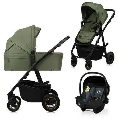 Carucior 3 in 1, Lionelo, Amber Plus, Cadru aluminiu, Cu landou intarit si salteluta moale, Cu…