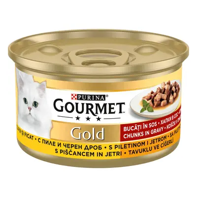 GOURMET GOLD Bucatele de Carne in Sos, Pui si Ficat, 85 g