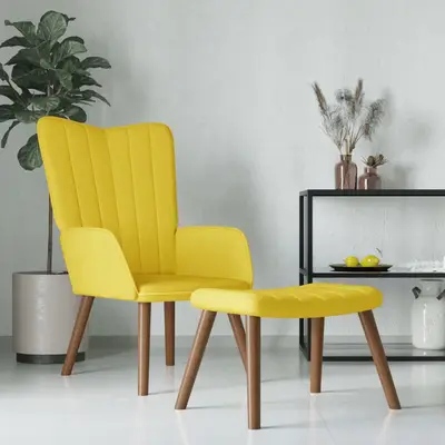 Scaun relaxare cu taburet, galben mustar, catifea