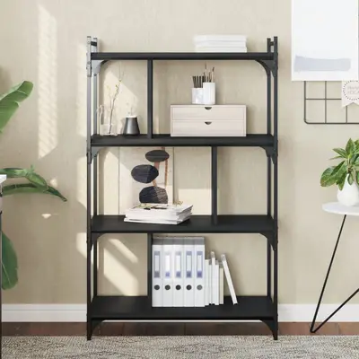 Biblioteca cu 4 niveluri, negru, 76x32x123 cm, lemn prelucrat