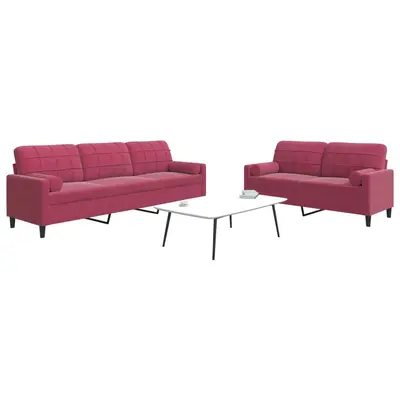 Set canapea cu perne/rulouri, 2 piese, rosu vin, catifea