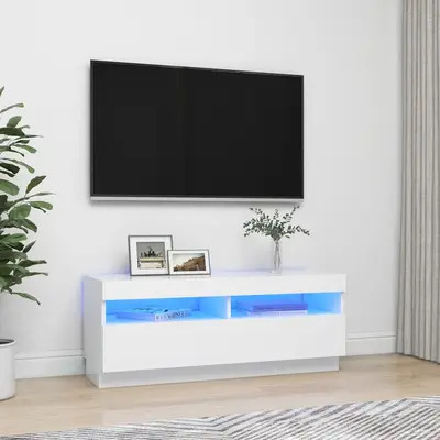 Comoda tv cu lumini led, alb, 100x35x40 cm