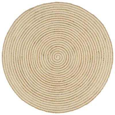 Covor lucrat manual cu model spiralat, alb, 120 cm, iuta