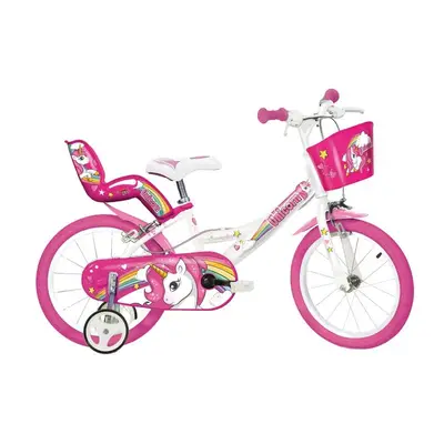 Bicicleta cu pedale, Dino Bikes, Unicorn, Cu roti ajutatoare, Cu cosulet frontal, Cu cosulet pentru…