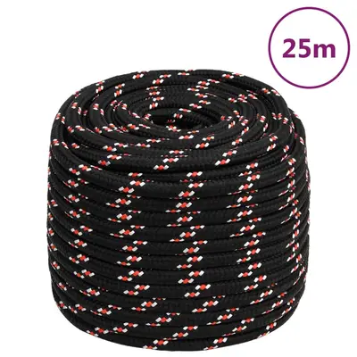 Franghie de barca, negru, 16 mm, 25 m, polipropilena