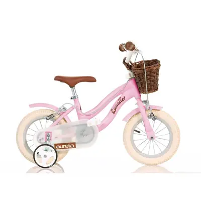 Bicicleta cu pedale, Dino Bikes, Retro, Cu roti ajutatoare, Cu cosulet frontal vintage, 12 inch…