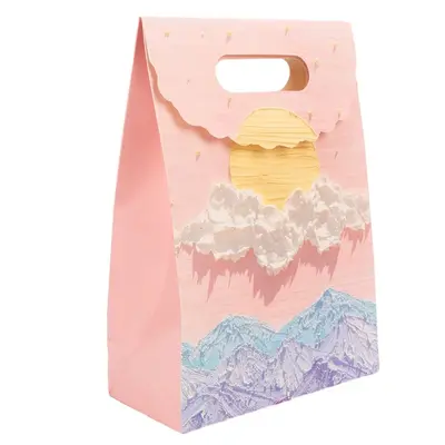 Pungi design pictură 3D cu închidere velcro și mâner - model 1 (set 10 buc) - 15x7x21cm