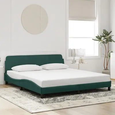 Cadru de pat fara saltea, verde inchis, 180x200 cm, catifea