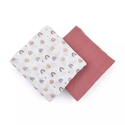 Set 2 scutece, Petite&Mars, Misty Rose Rainbow, Din muselina de bambus, Hipoalergenice, Dimensiuni…