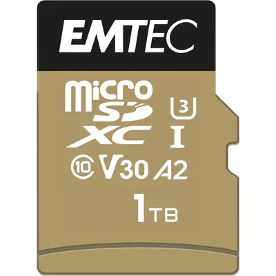 EMTEC Card de memorie Emtec SpeedIN Pro, 1TB, microSDXC, V30, A2, 4K, Adaptor SD inclus, Auriu