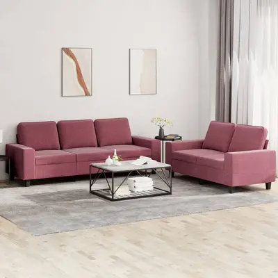 Set de canapea, 2 piese, rosu vin, material textil