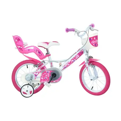 Bicicleta copii, Dino Bikes, Little Heart, Roti ajutatoare, Cosulet frontal, Scaunel pentru papusi…