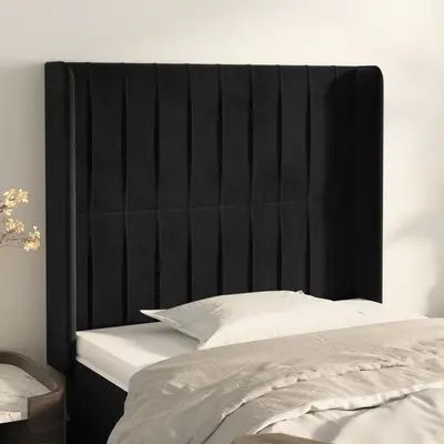 Tablie de pat cu aripioare, negru, 83x16x118/128 cm, catifea