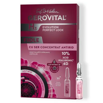 Fiole cu ser concentrat antirid cu Acid Hialuronic 10% 4D H3 Evolution Perfect Look Gerovital, 10…